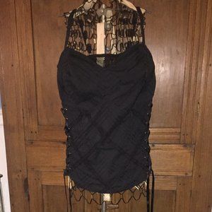 Black spaghettti strap lace up corset top